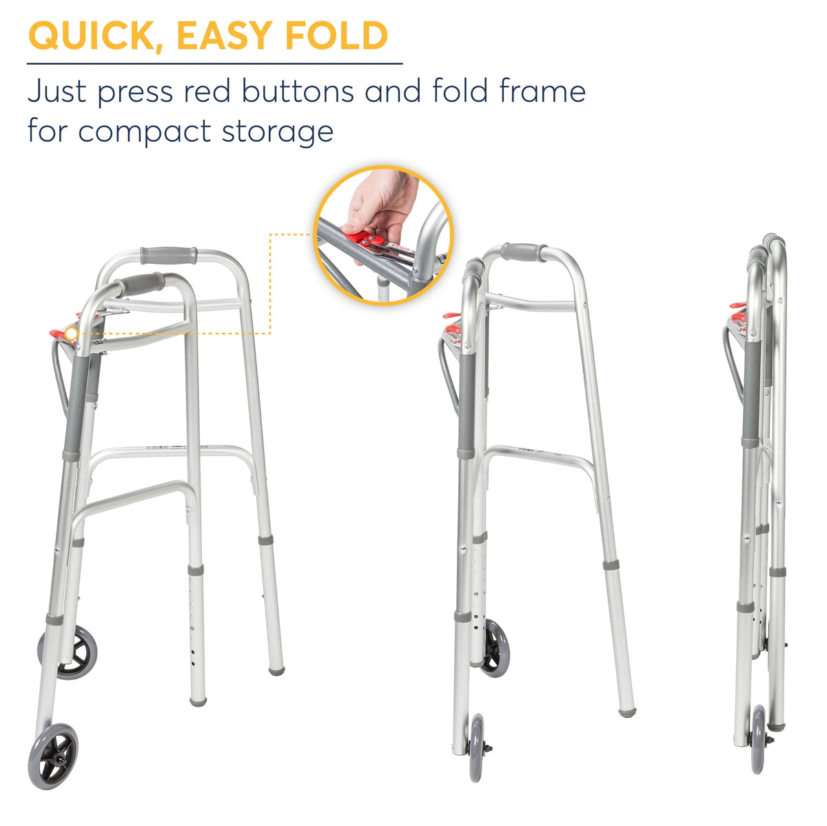 Two Button Folding Walker with 5 Wheels C832921