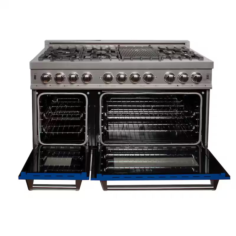 7 Burner Double Oven Dual Fuel Range with Blue Matte Door C2591