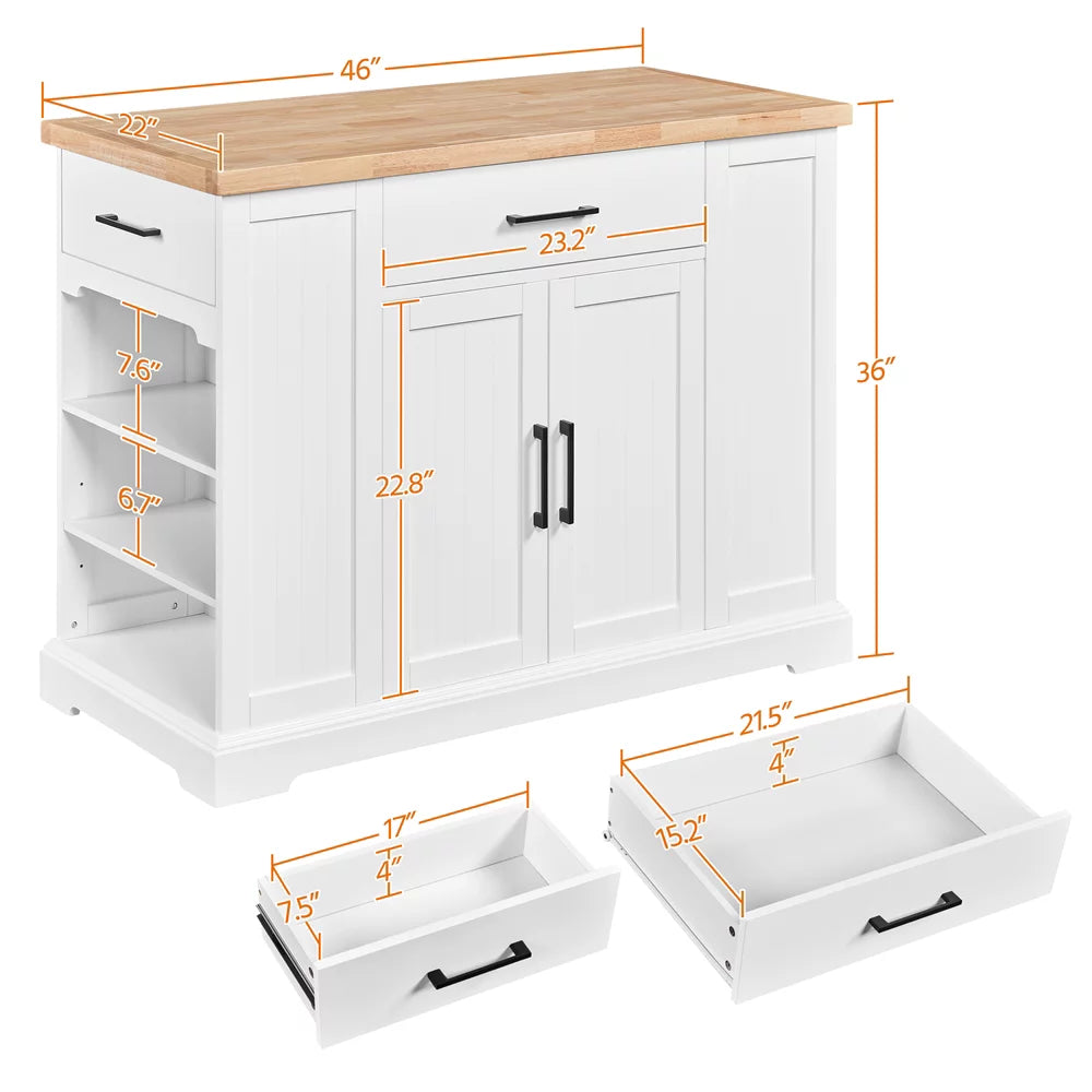 White Wooden Kitchen Island Storage Cabinet with Drawer L832