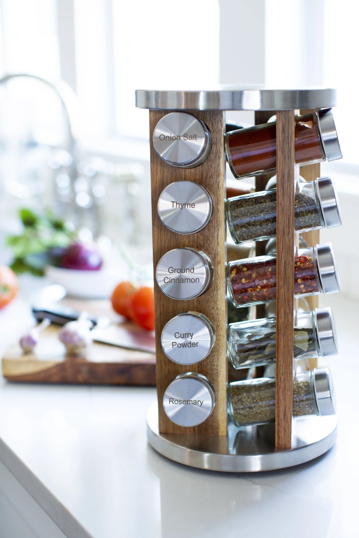 20 Natural Rotating Acacia Wood Spice Jar Rack Set X973978