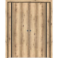 Oak Sliding French Double Pocket Doors with Frosted Glass X777