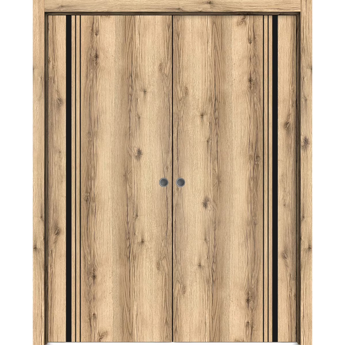 Oak Sliding French Double Pocket Doors with Frosted Glass X777