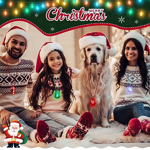 Light up Christmas Bulb Necklace with Santa Claus Tree Snowman Snowflake Candy Decorations 36 Pcs Q447