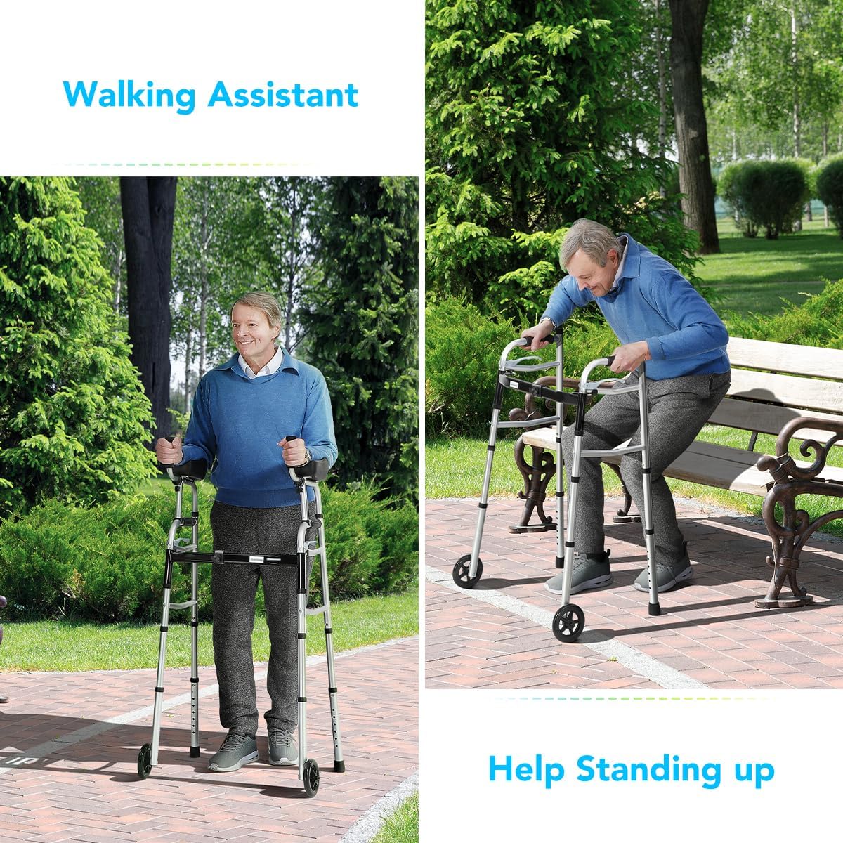 Folding Walker with 5’’ Wheels and Removable Padded Armrests O2945