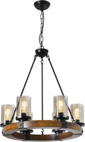 6 Lights Round Wood Wagon Wheel Chandelier E9825
