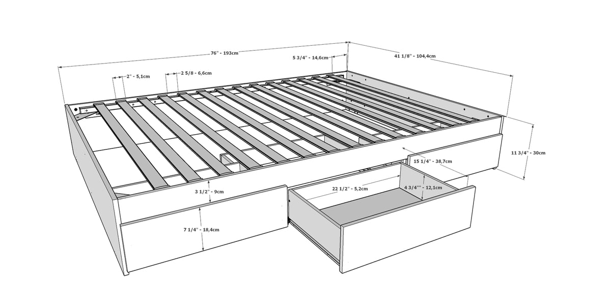 Twin Size Storage Wood Bed Frame with 3 Drawers S962357
