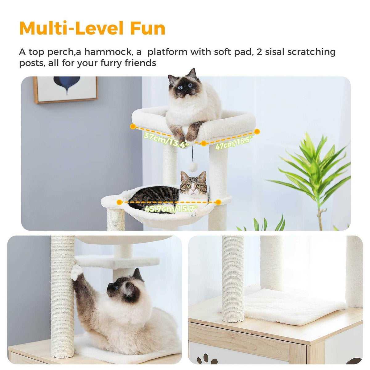 Cat Tree with Litter Box Enclosure and Scratching Posts W1322