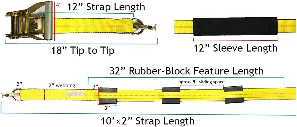 4 Wheel Straps with E-Track Fittings and 3 Rubber Blocks, 11’ x 2” Ratchet Strap, Pack of 2 P21835