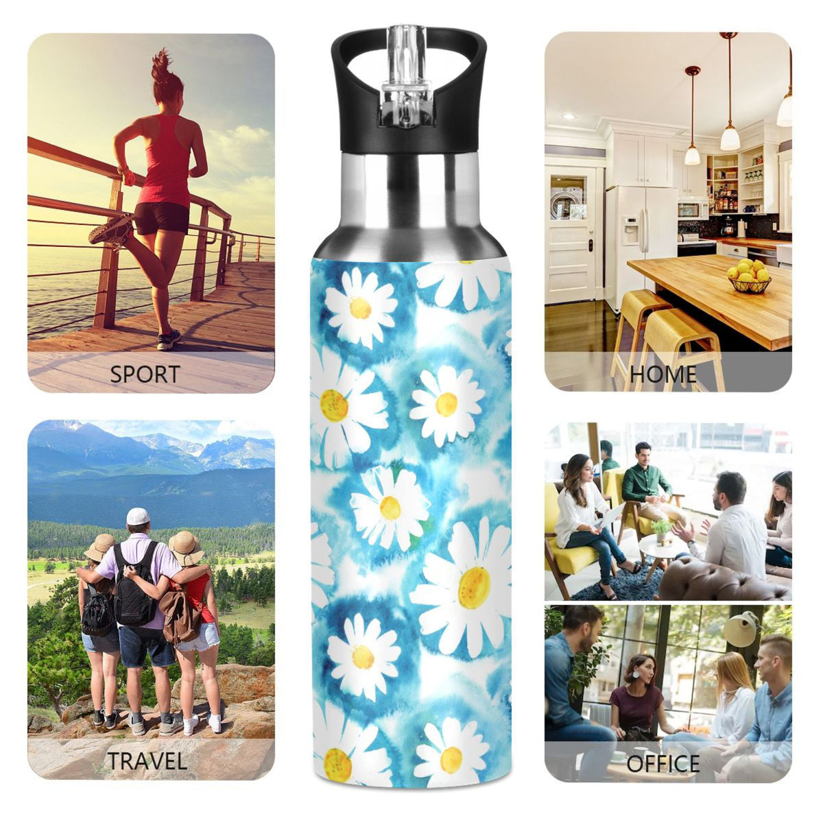 Blue Stainless Steel Insulated Water Bottle with Straw Lid Z2729