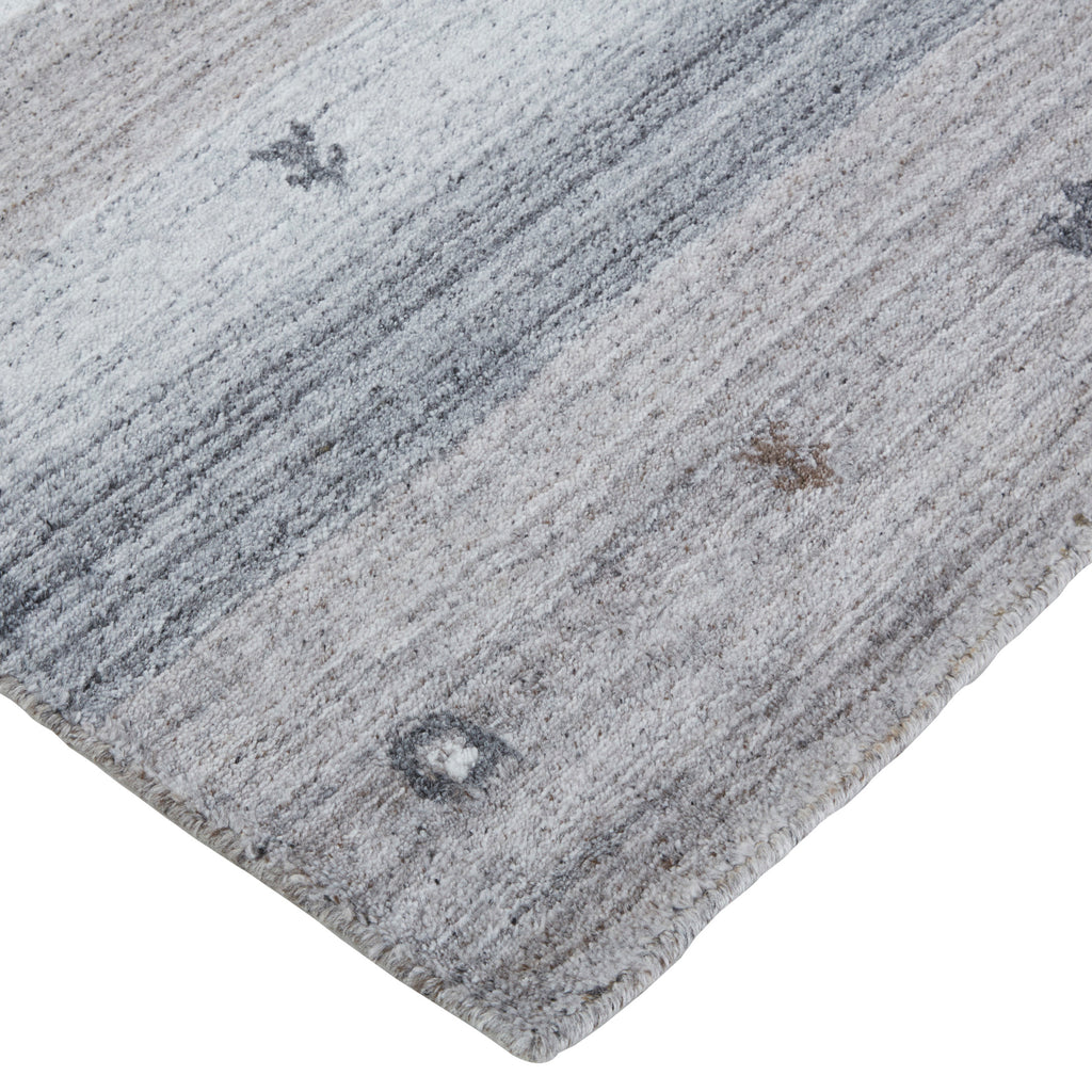 Handmade Stripes Gray Silver Black Area Rug U90090