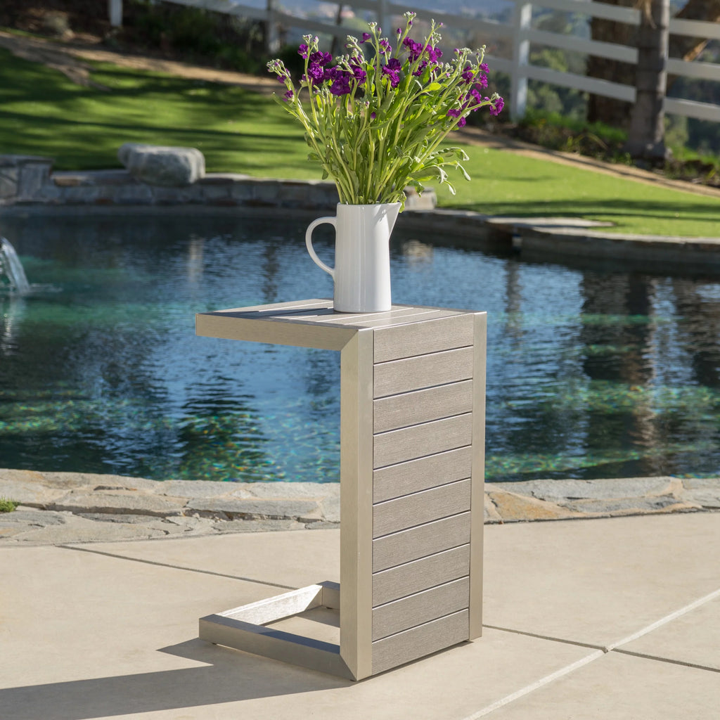 Outdoor Faux Wood C-Shaped End Table T93434