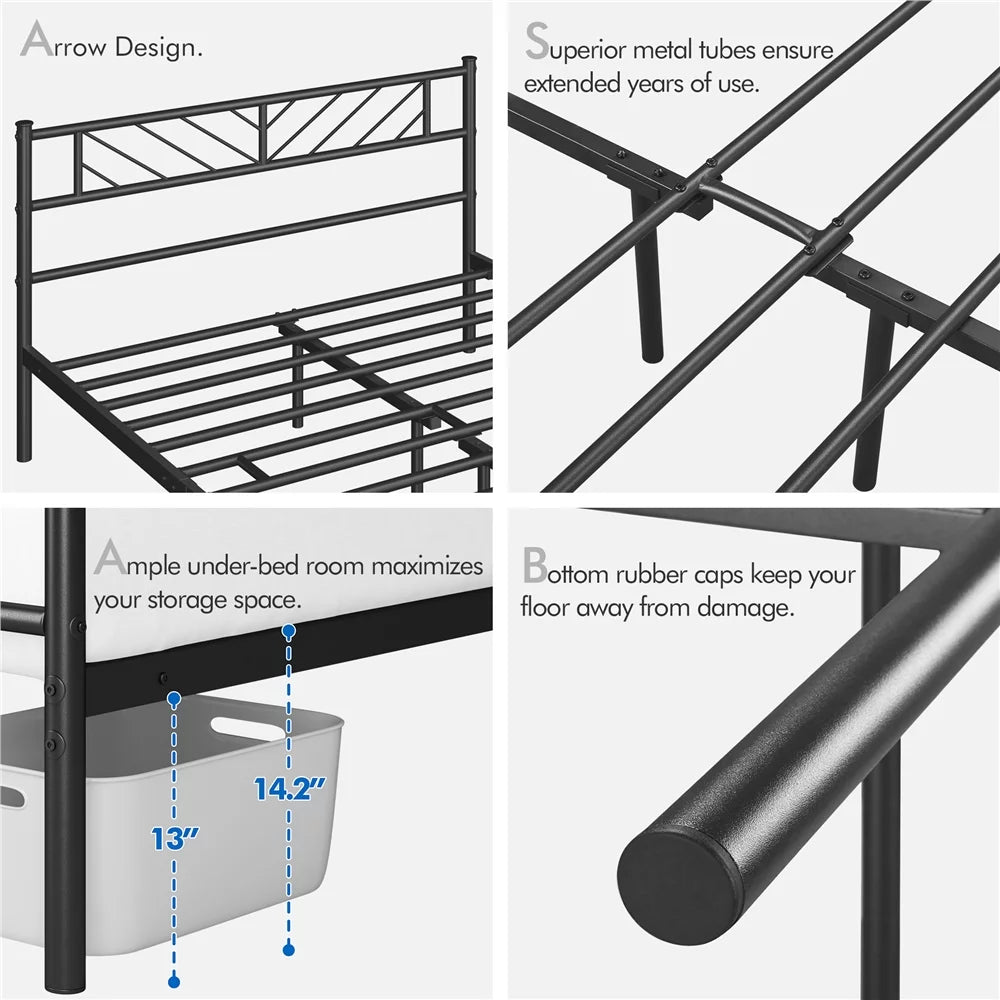 Black Full Size Metal Platform Bed Frame with Headboard and Footboard J498