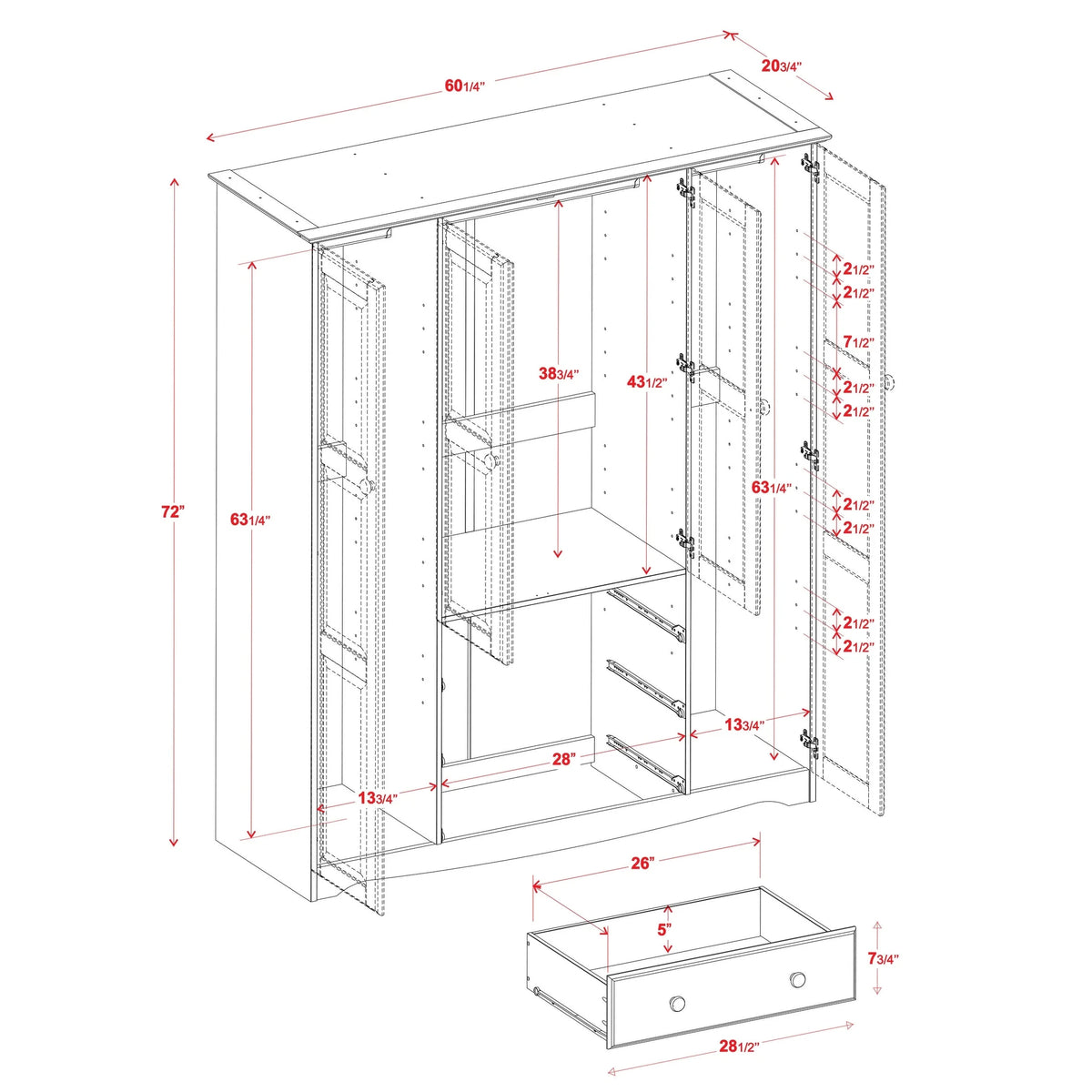 100% Solid Wood 4-Door Wardrobe Armoire V56579