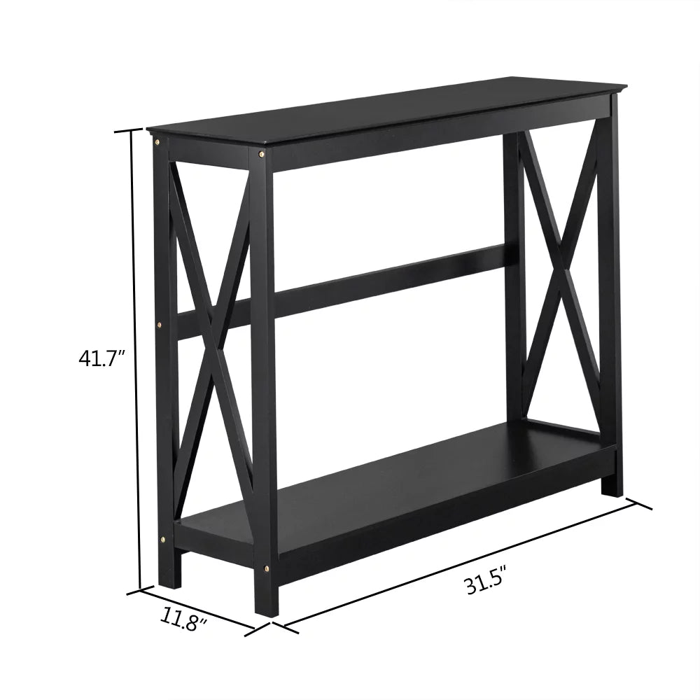 Black Narrow Console Table with Storage Shelves K113