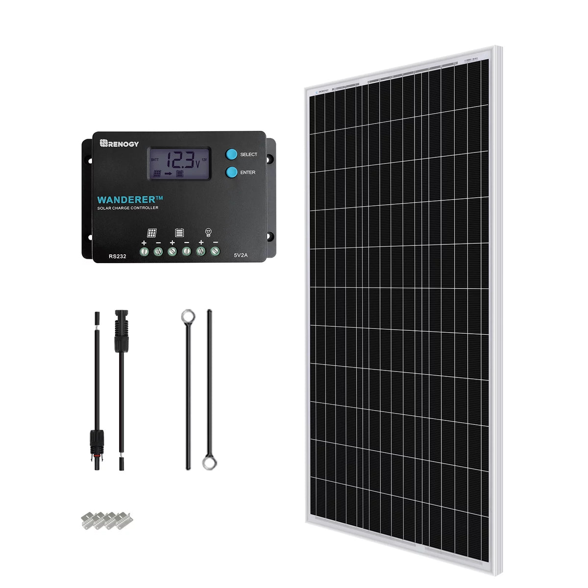 100W 12V Monocrystalline Solar Starter Kit with 10A Charger Controller H399052