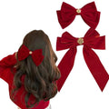 Velvet Hair Bow Clip with Metal Rose Accent, Pack of 2, Red Y2065