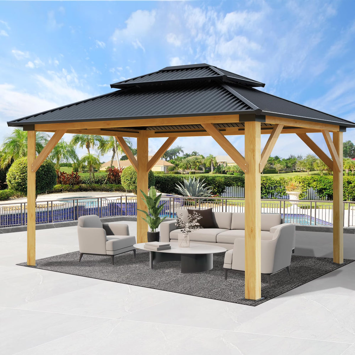 11' x 13' Hardtop Galvanized Steel Wood Gazebo Y27573