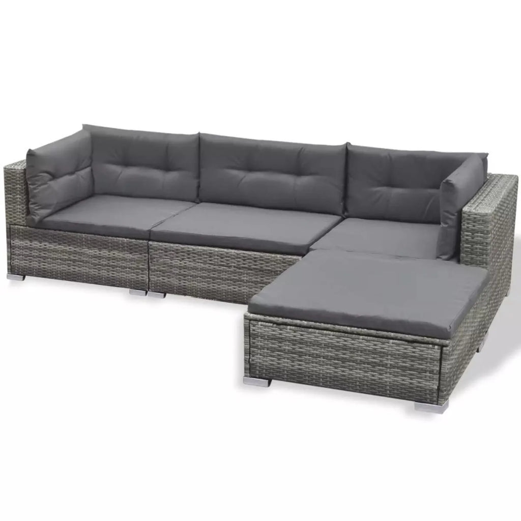 Grey Rattan Patio Sectional Sofa Set with Cushions Ottoman and Coffee Table M242276