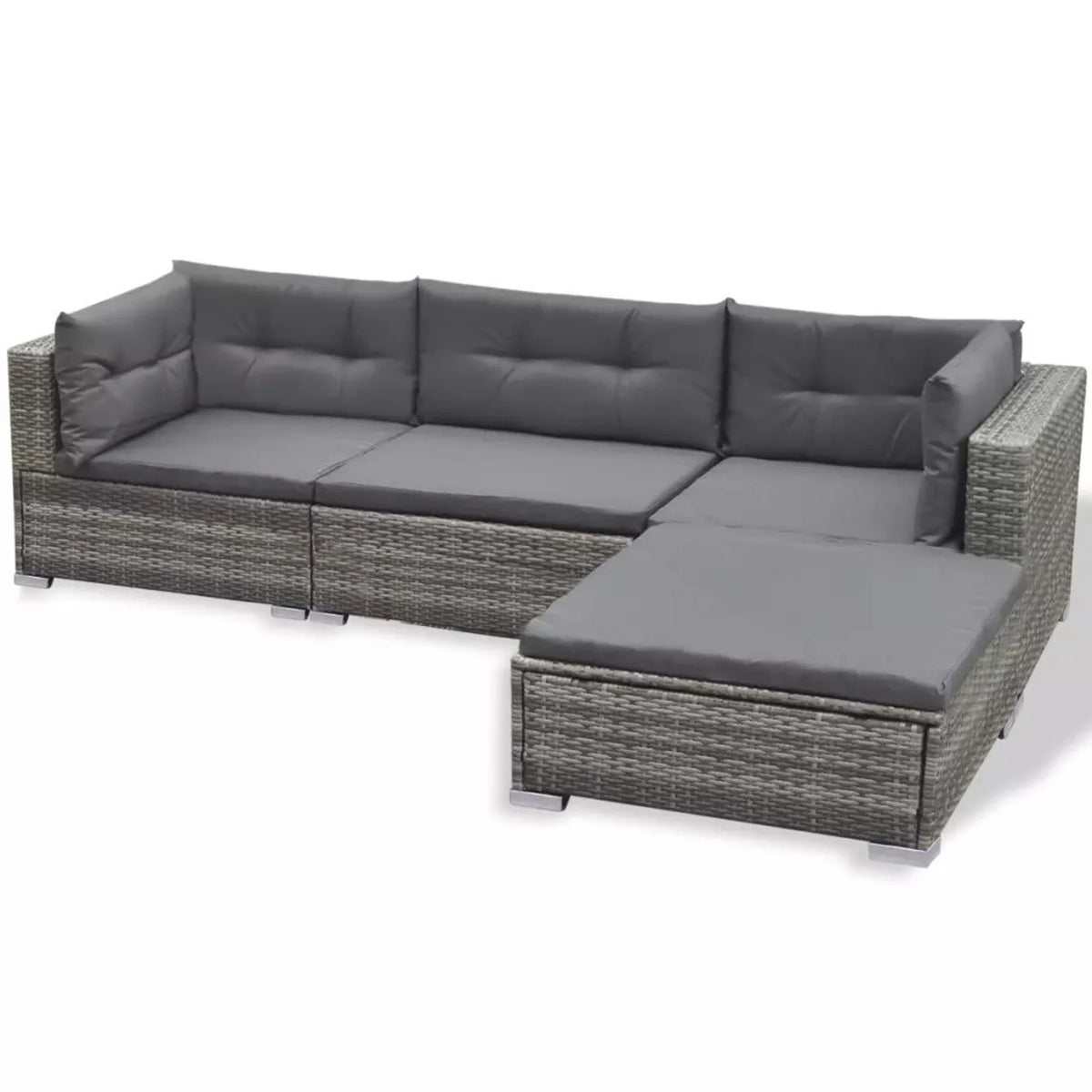 Grey Rattan Patio Sectional Sofa Set with Cushions Ottoman and Coffee Table M242276