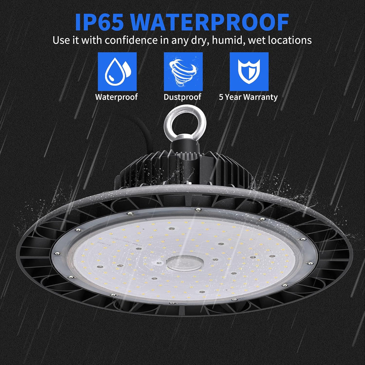 LED High Bay Light 150W 21000 LM 5000K Daylight IP65 Waterproof Non-Dim UFO Commercial Warehouse Lighting Fixture R7385