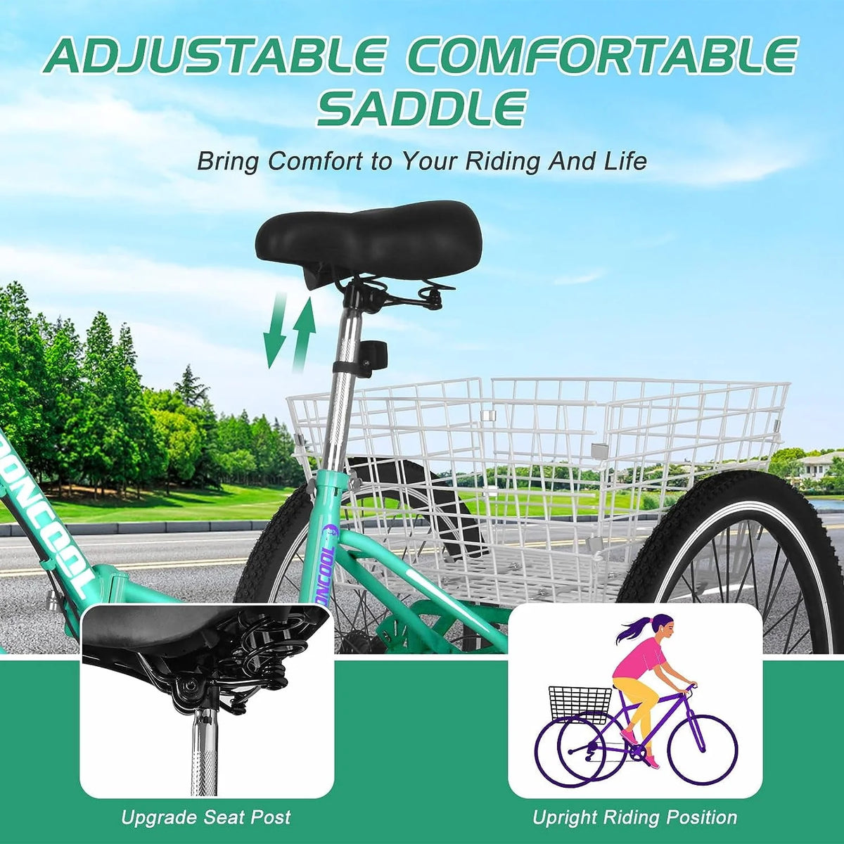 7 Speed 20/24/26 inch 3 Wheels Folding Tricycle with Basket H6526