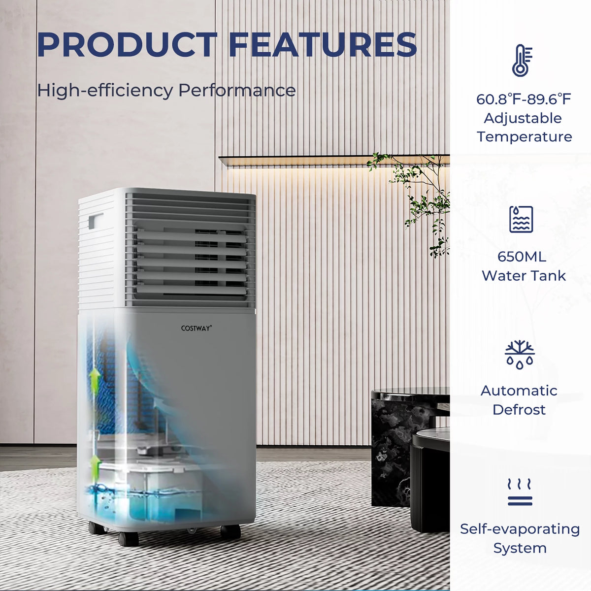 6000 BTU 3-in-1 Portable Air Conditioner with Dehumidifier & Fan Gray T3932