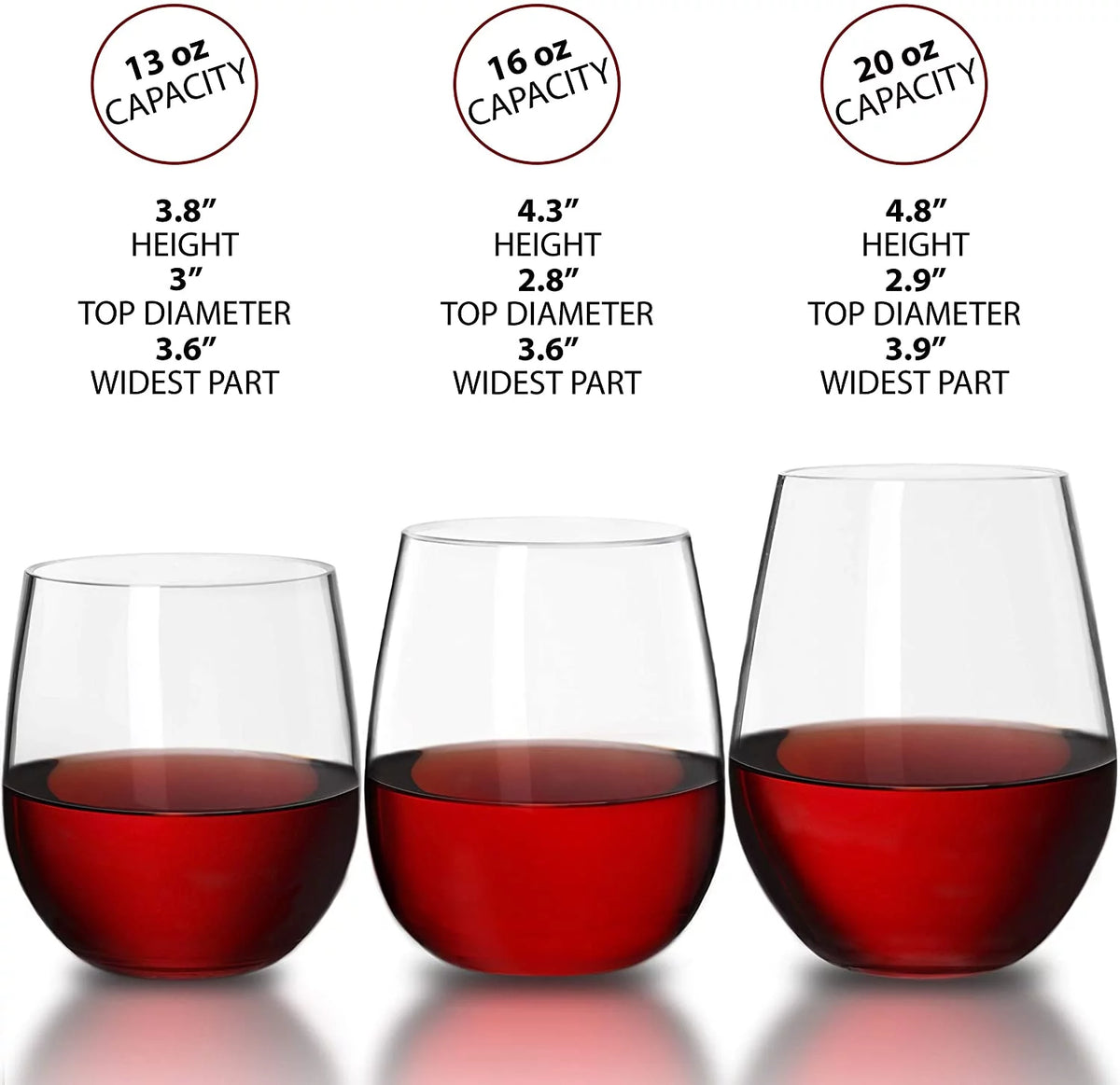 16 oz BPA-Free Stemless Plastic Wine Glasses Set of 12 O9308