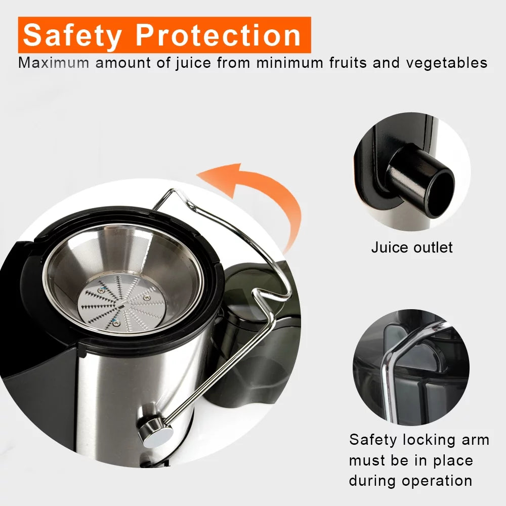 Electric Juicer 2 Speeds 65mm Wide Mouth Stainless Steel Black R652188