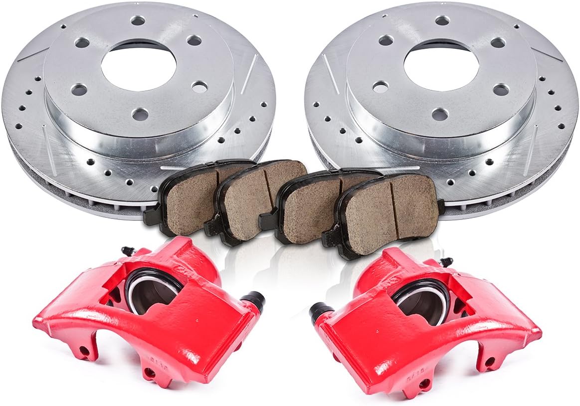Powder Coated Red Calipers Rotors Ceramic Pads Performance Kit Q5435