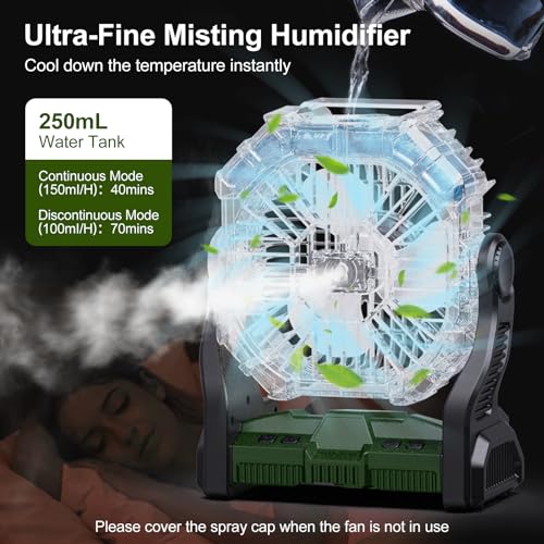 Portable Misting Fan with LED Light, 20000mAh Rechargeable with 250mL Water Tank and Hook, Orange V780