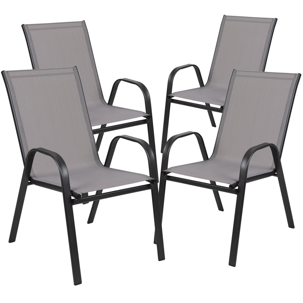 5 Piece Outdoor Patio Dining Set with Tempered Glass Table and 4 Gray Stack Chairs N83801