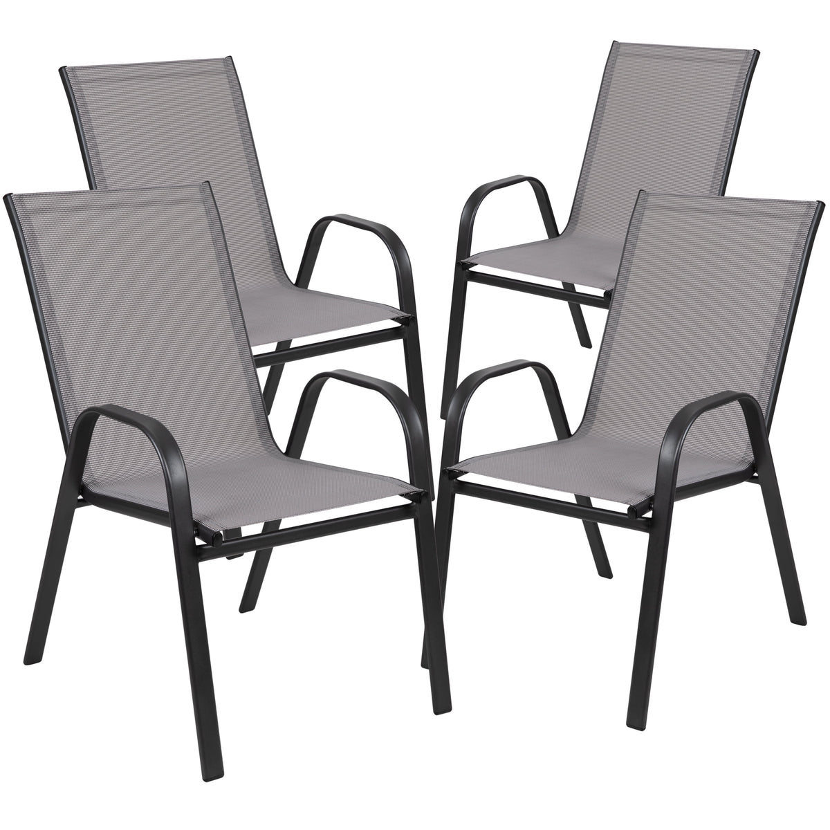 5 Piece Outdoor Patio Dining Set with Tempered Glass Table and 4 Gray Stack Chairs N83801