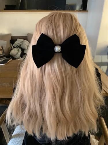 Velvet Hair Bow Clip with Metal Rose Accent, Pack of 2, Red Y2065
