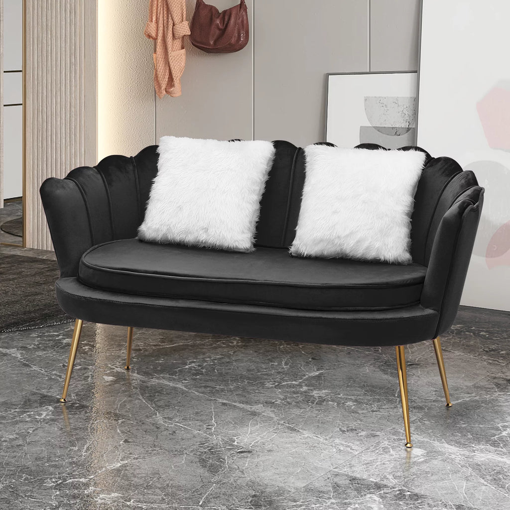 Black Tufted Velvet Loveseat with Pillows B975503