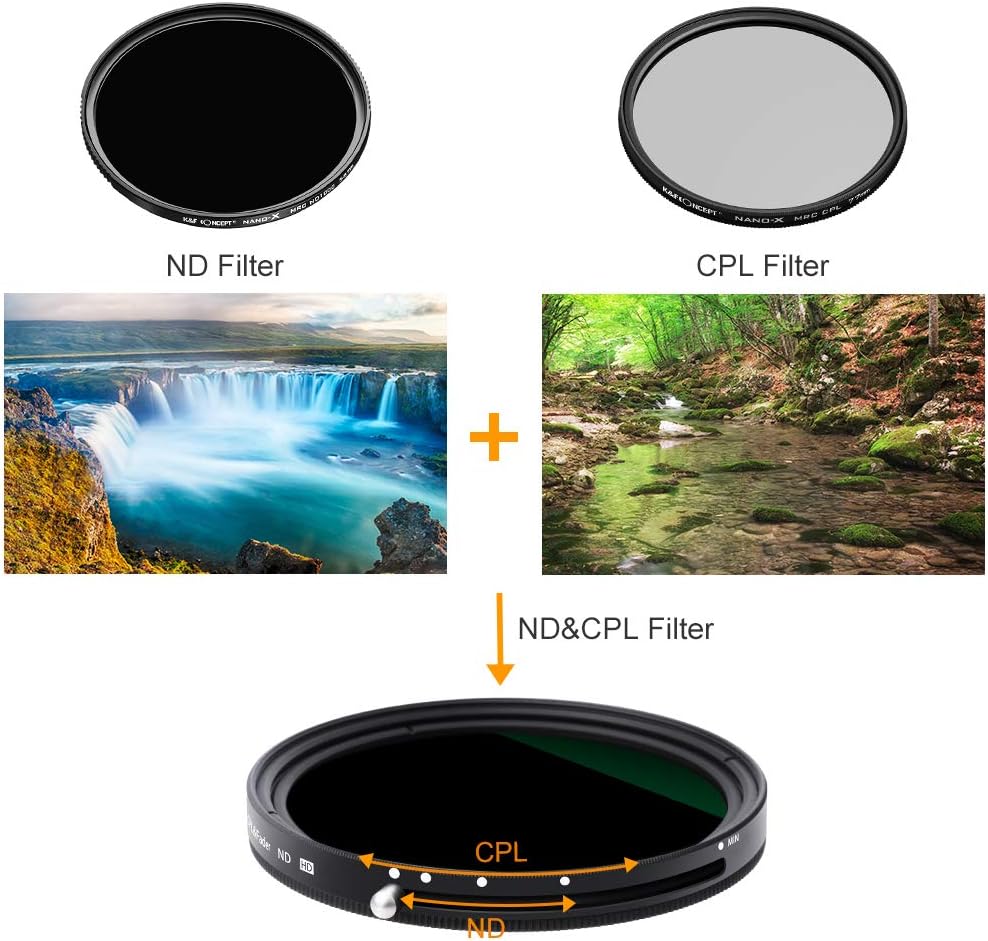 55mm Variable Fader ND2-ND32 ND Filter and CPL Circular Polarizing Filter 2 in 1 Pack of 2 L37391