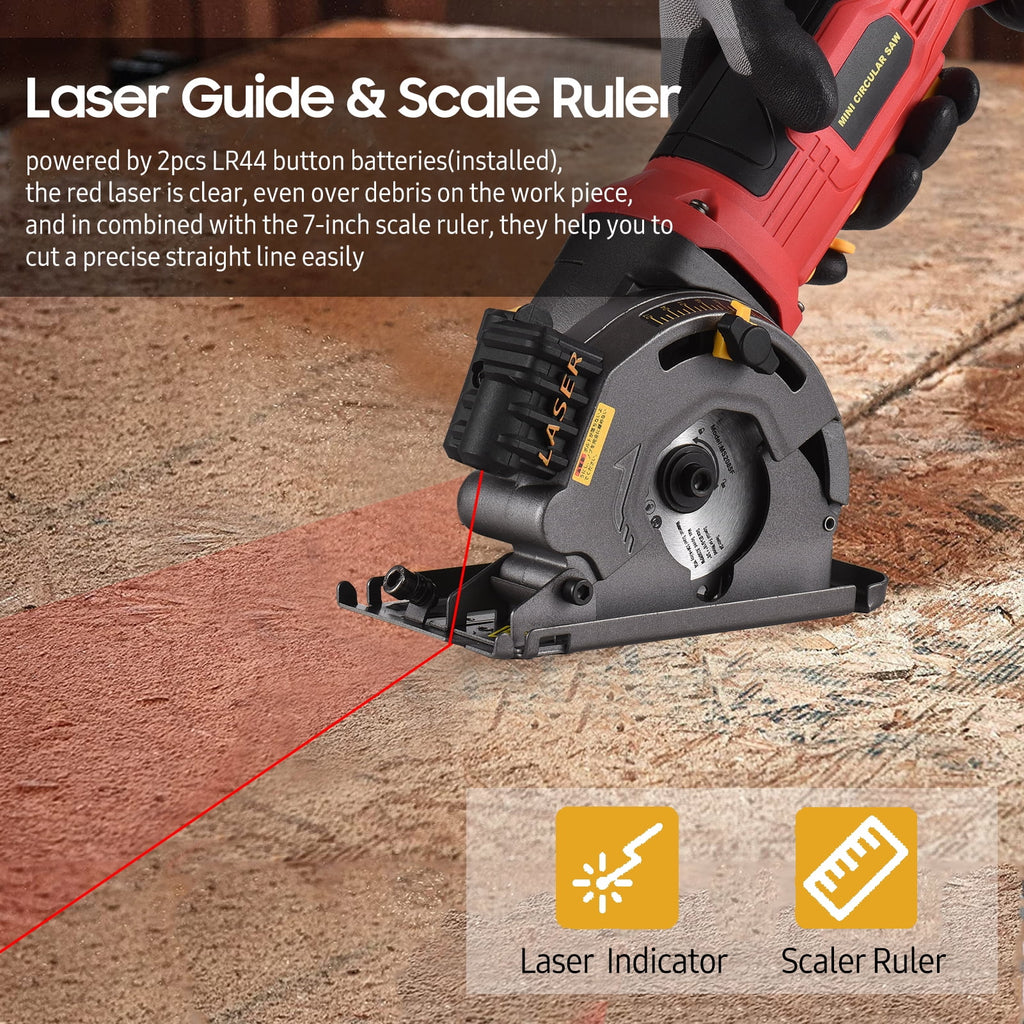 Mini Circular Saw 4.8Amp 3700RPM with Guide Scale Ruler I381