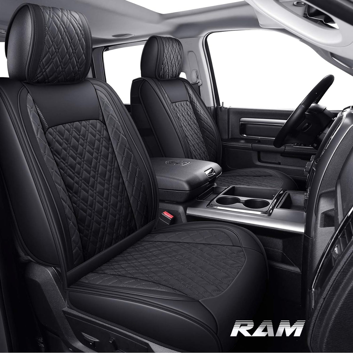 Black-Brown 2 Pc Front Car Seat Covers J906819