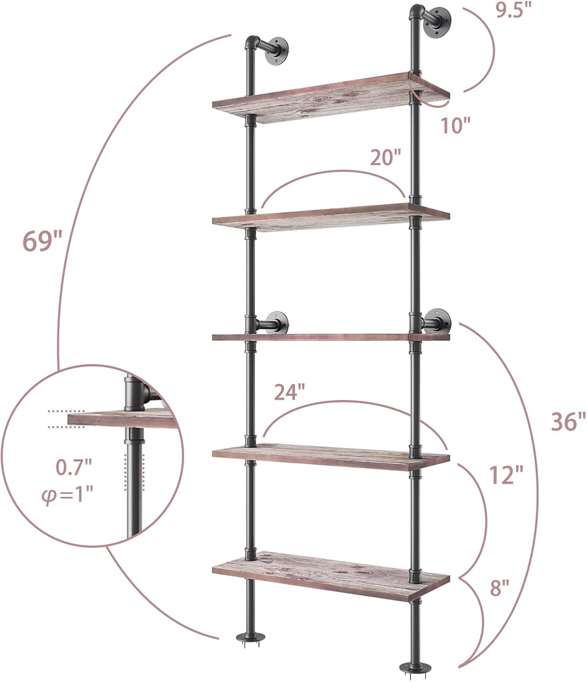 6 Tier Solid Wood Ladder Shelf Bookshelf R1765