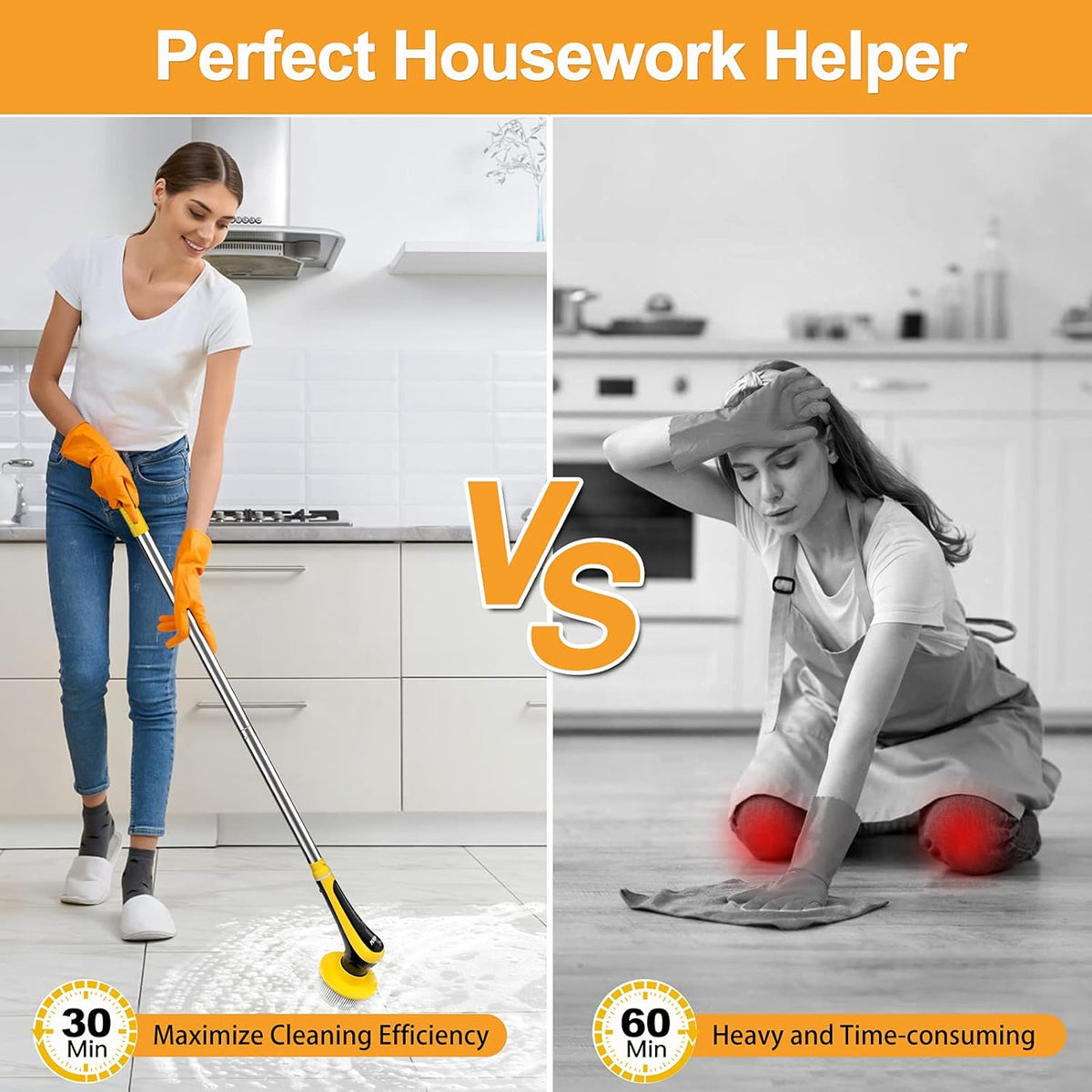 Electric Spin Scrubber Cordless Floor Scrubber with Adjustable Handle and 6 Replaceable Cleaning Brush Pack of 2 T81426