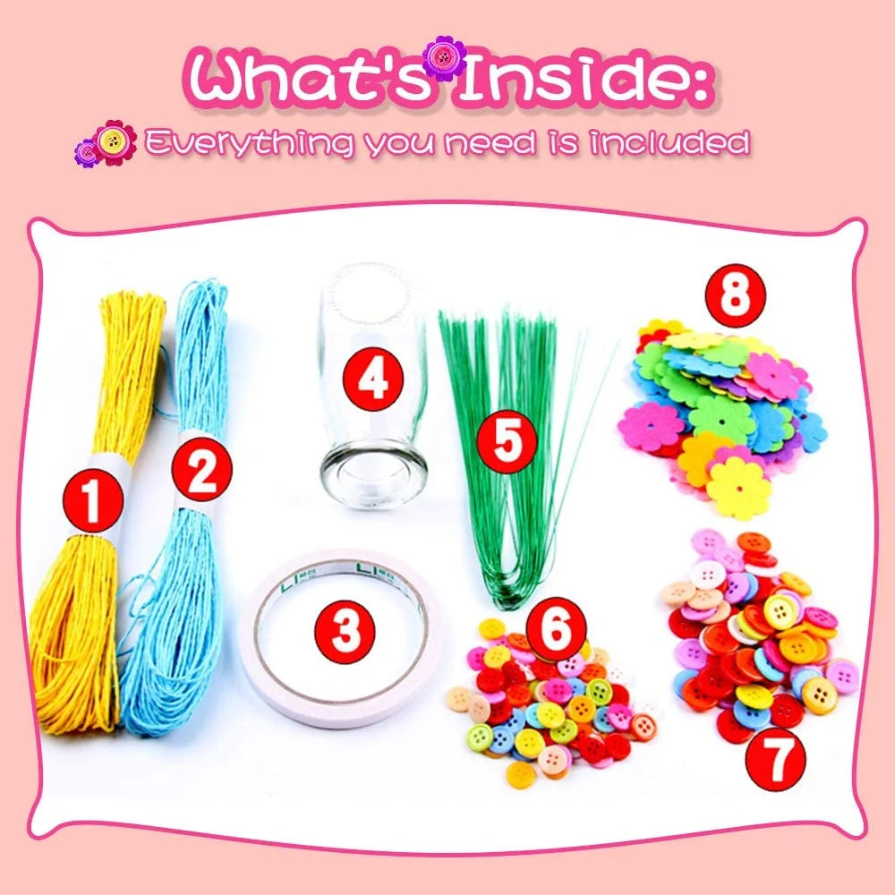 Colorful Buttons and Felt Flower Kit Vase Arts Toy Craft Project E914