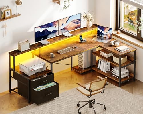 Black L Shaped Computer Desk with File Drawer G5330