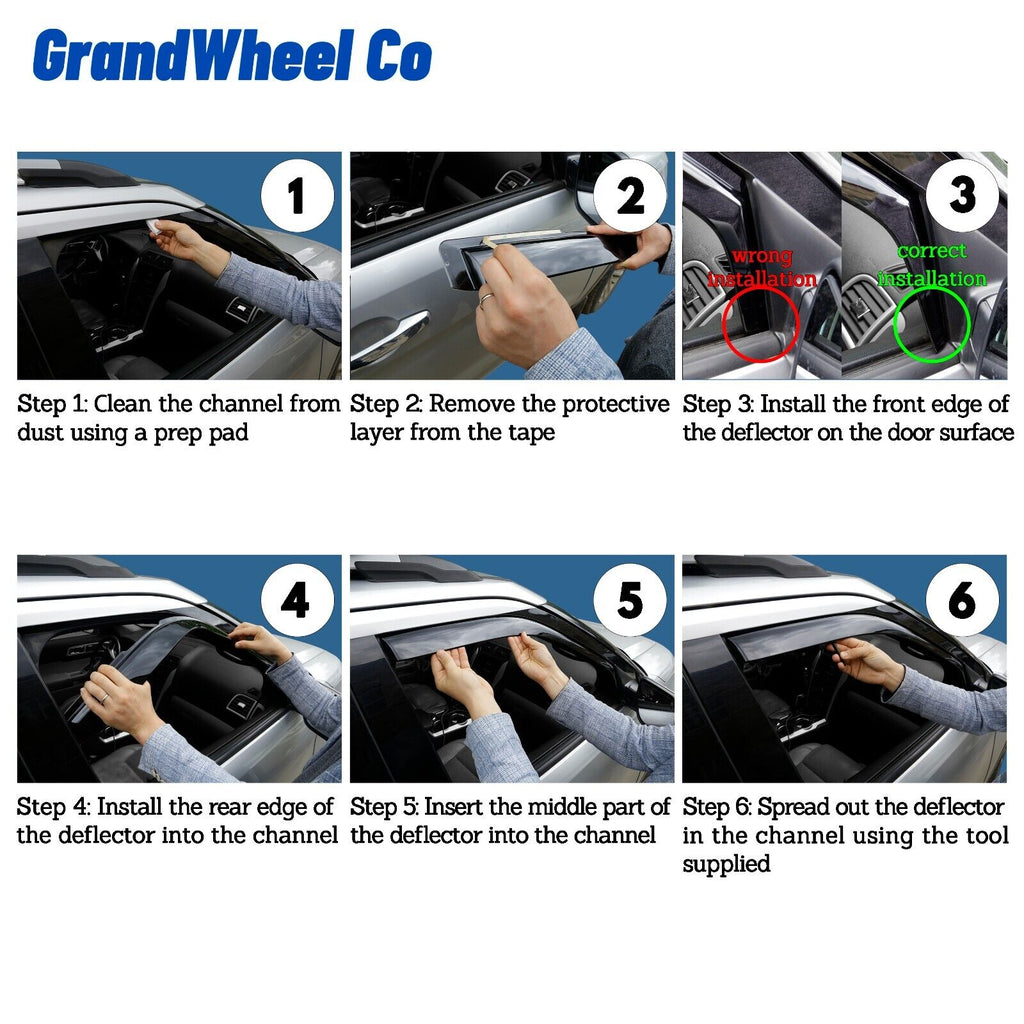 Smoke Tinted In-channel Side Window Vent Visor Deflectors Rain Guards 4 pcs T951620