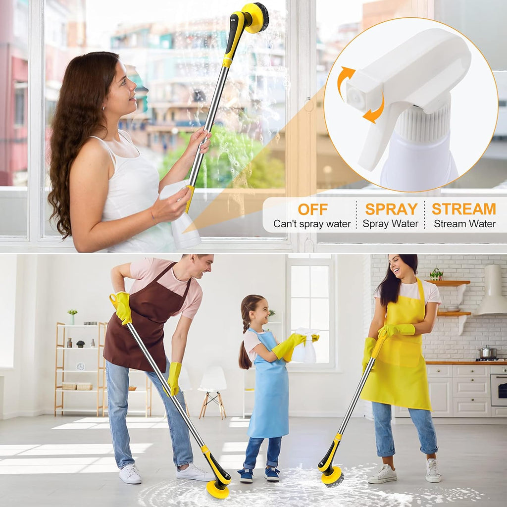 Electric Spin Scrubber Cordless Floor Scrubber with Adjustable Handle and 6 Replaceable Cleaning Brush Pack of 2 T81426