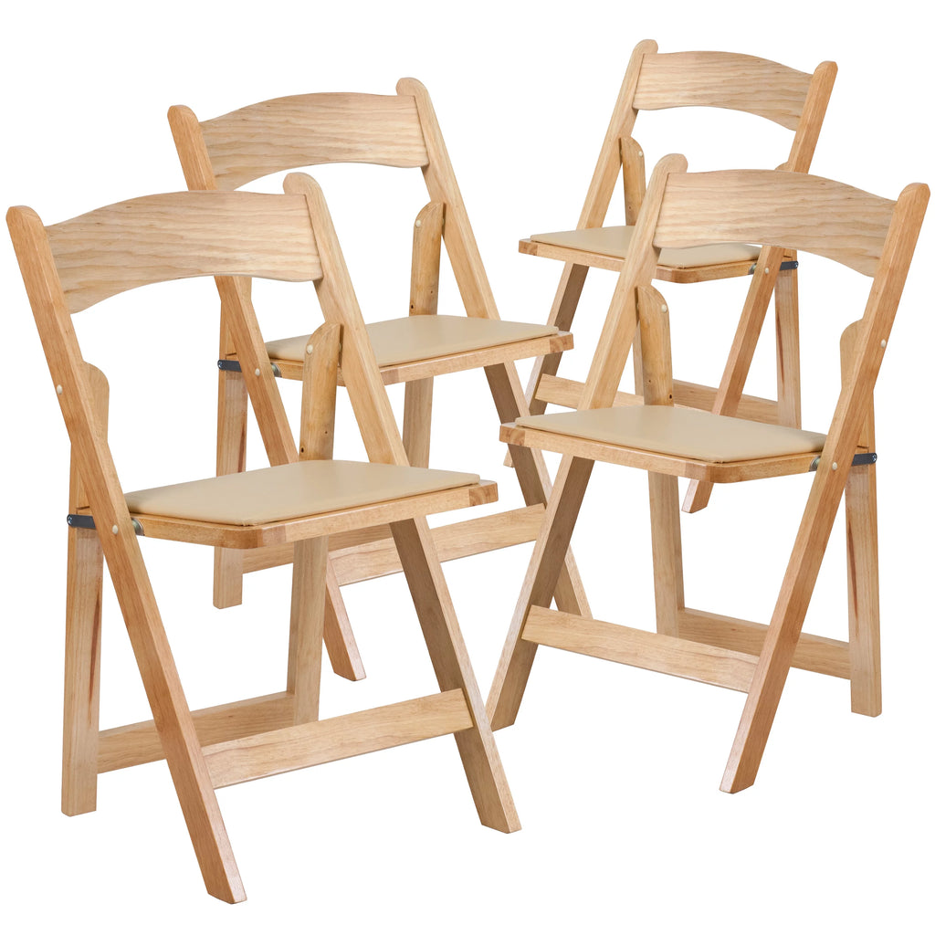 4 Pack Natural Wood Folding Chair with Vinyl Padded Seat J436