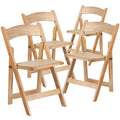 4 Pack Natural Wood Folding Chair with Vinyl Padded Seat J436