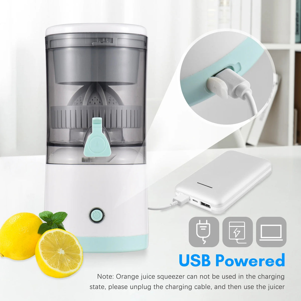 Electric Orange Juice Squeezer Portable Citrus Juicer USB Powered Detachable Washable Z19316