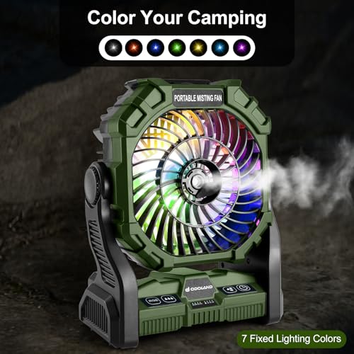 Portable Misting Fan with LED Light, 20000mAh Rechargeable with 250mL Water Tank and Hook, Orange V780