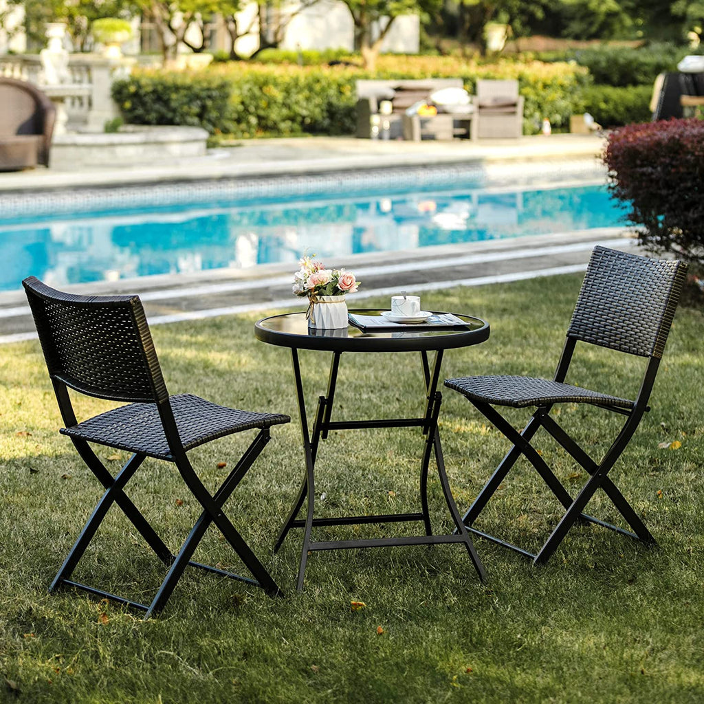 3 Pieces Outdoor Patio Bistro Set with Folding Patio Round Table and Chairs O181133