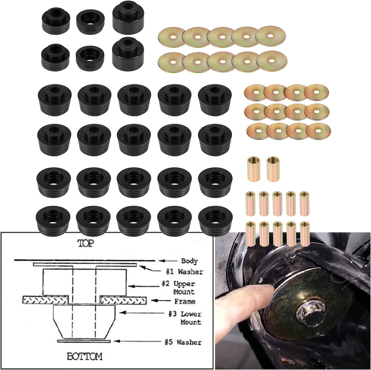 Black 62 Pcs Body Mount Bushing Kit D96753