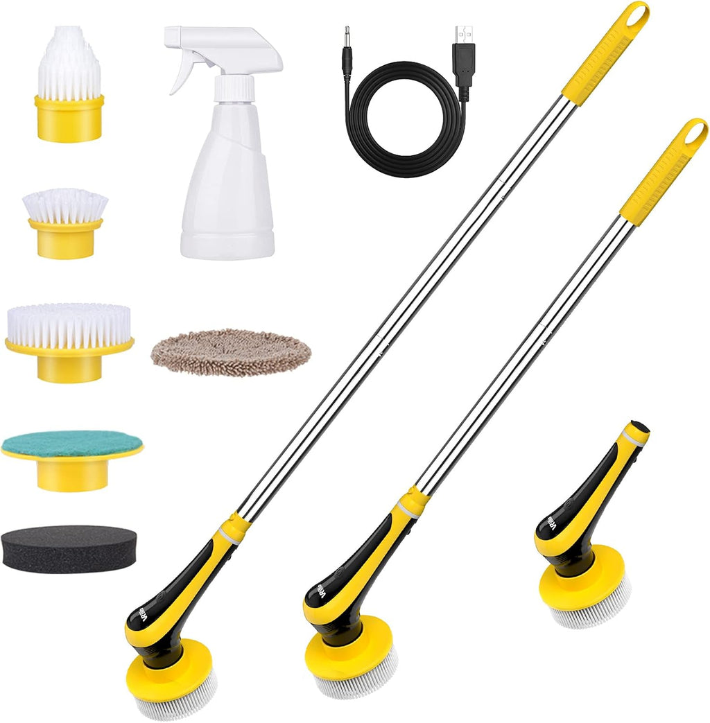 Electric Spin Scrubber Cordless Floor Scrubber with Adjustable Handle and 6 Replaceable Cleaning Brush Pack of 2 T81426